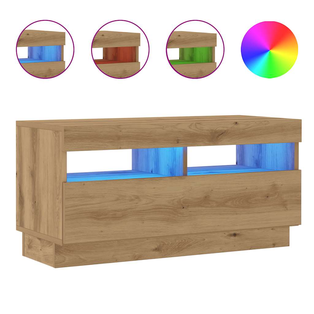 Meuble TV avec lumières LED chêne artisanal bois d'ingénierie - XIOS
