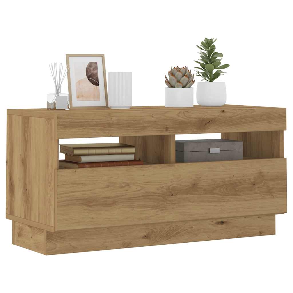 Meuble TV avec lumières LED chêne artisanal bois d'ingénierie - XIOS