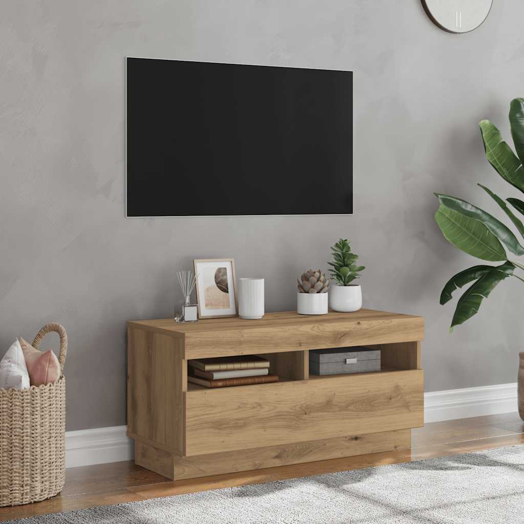 Meuble TV avec lumières LED chêne artisanal bois d'ingénierie - XIOS