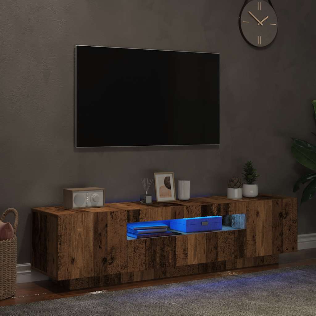 Meuble TV avec lumières LED vieux bois bois d'ingénierie - XIOS