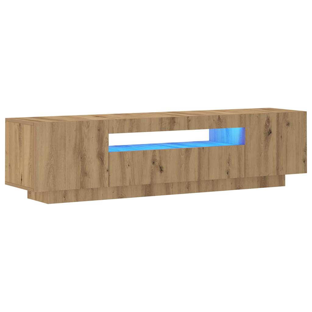 Meuble TV avec lumières LED chêne artisanal bois d'ingénierie - XIOS