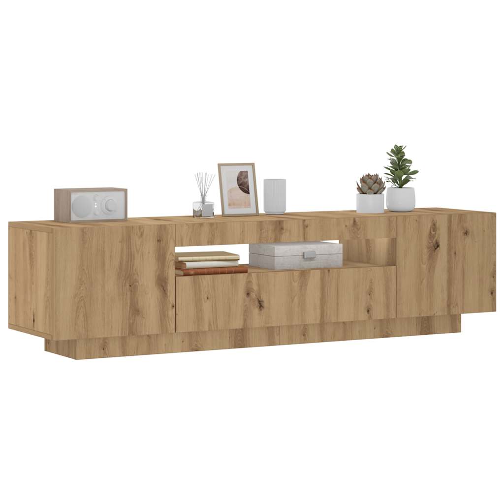 Meuble TV avec lumières LED chêne artisanal bois d'ingénierie - XIOS