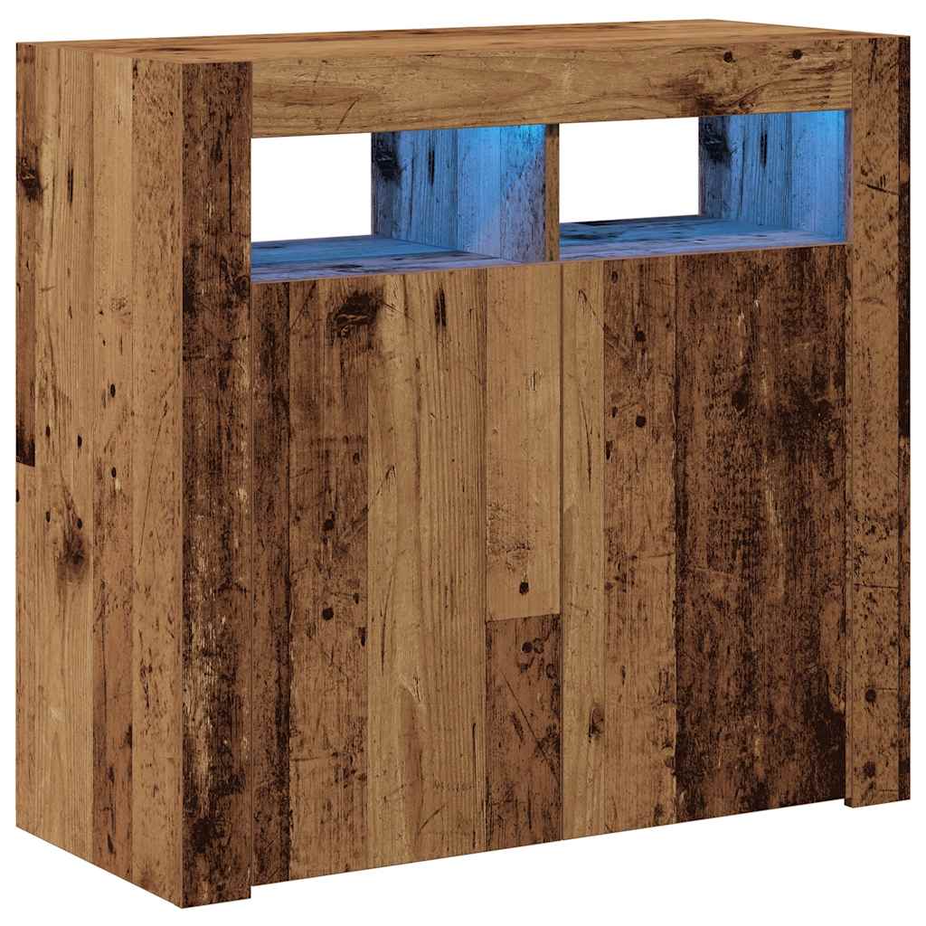 Buffet et lumières LED vieux bois 80x35x75 cm bois d'ingénierie - XIOS