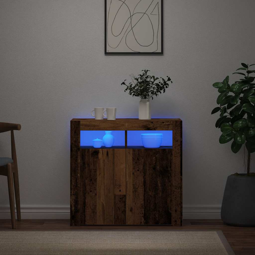 Buffet et lumières LED vieux bois 80x35x75 cm bois d'ingénierie - XIOS