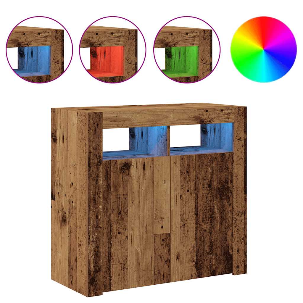 Buffet et lumières LED vieux bois 80x35x75 cm bois d'ingénierie - XIOS