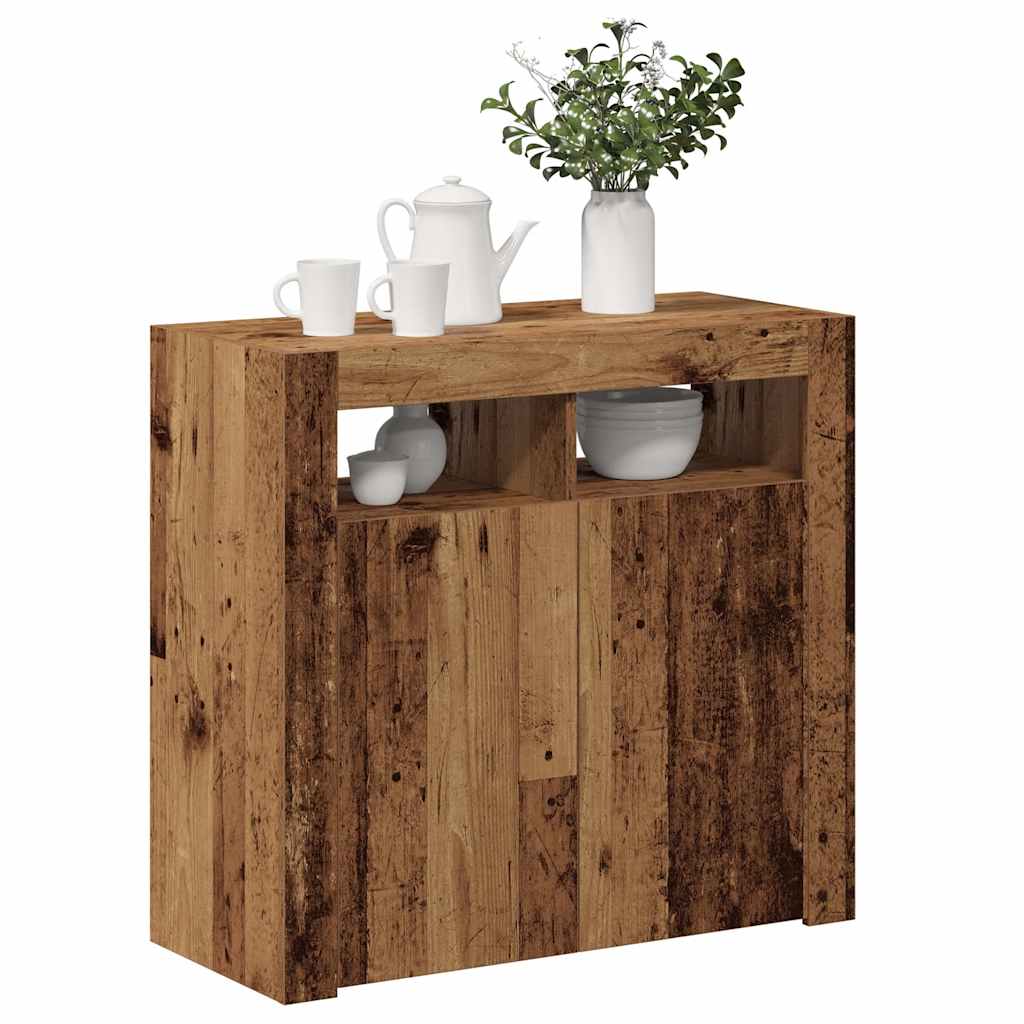 Buffet et lumières LED vieux bois 80x35x75 cm bois d'ingénierie - XIOS