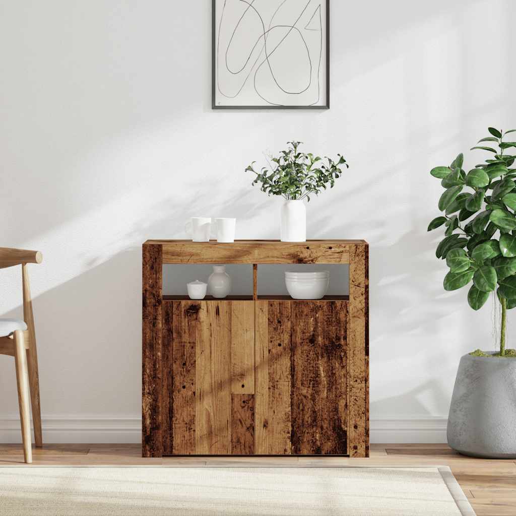 Buffet et lumières LED vieux bois 80x35x75 cm bois d'ingénierie - XIOS
