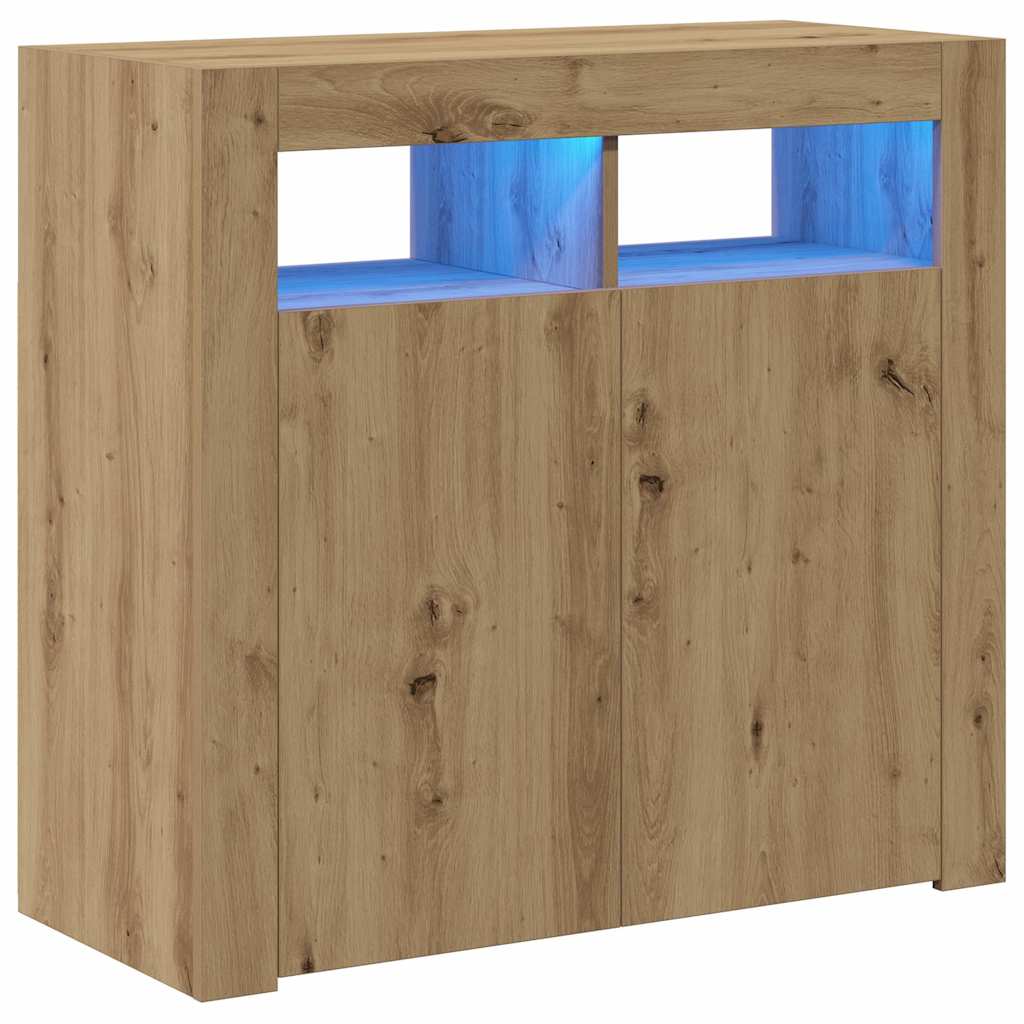 Buffet avec lumières LED chêne artisanal bois d'ingénierie - XIOS