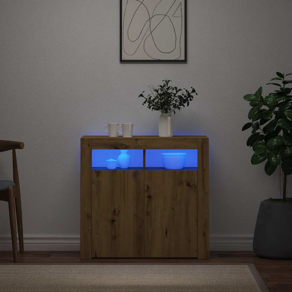 Buffet avec lumières LED chêne artisanal bois d'ingénierie - XIOS