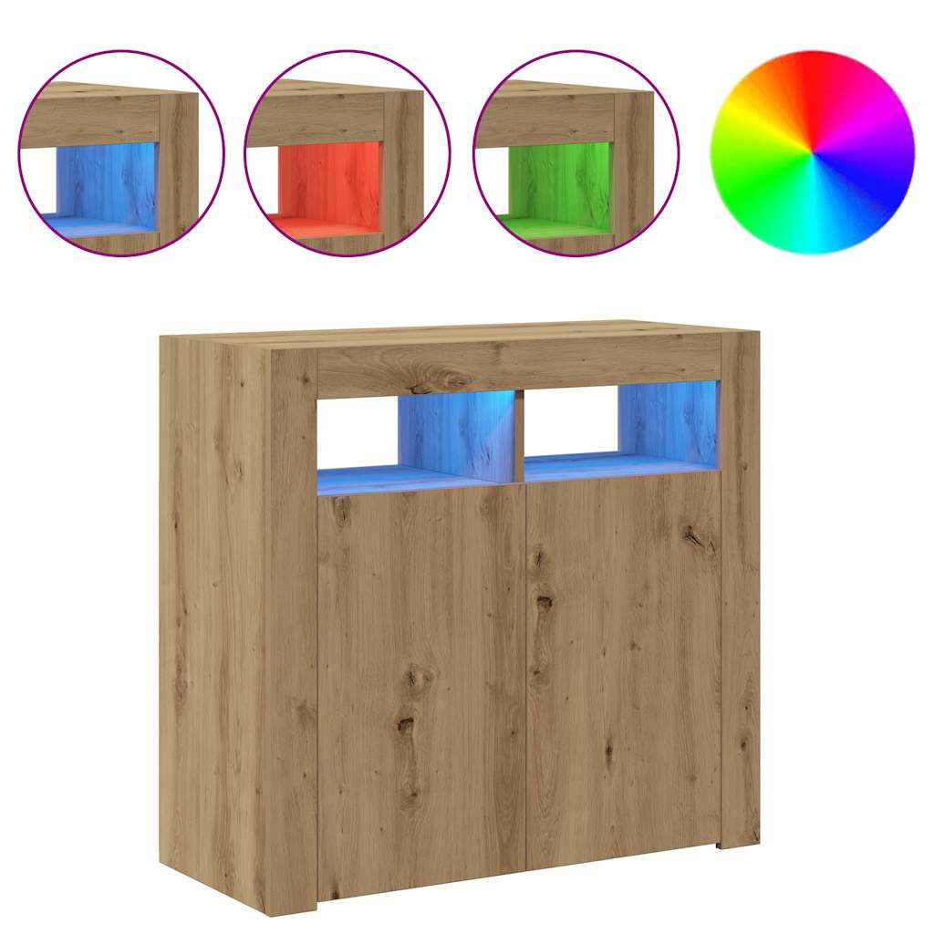 Buffet avec lumières LED chêne artisanal bois d'ingénierie - XIOS