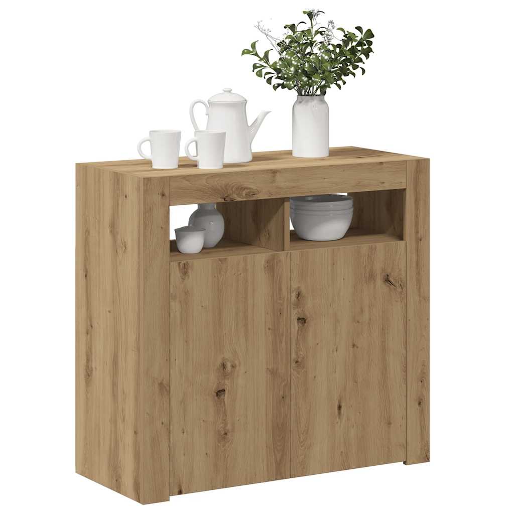 Buffet avec lumières LED chêne artisanal bois d'ingénierie - XIOS