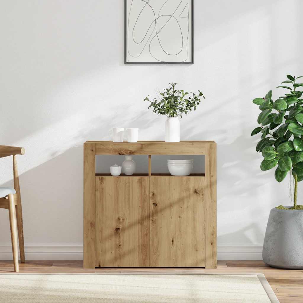 Buffet avec lumières LED chêne artisanal bois d'ingénierie - XIOS