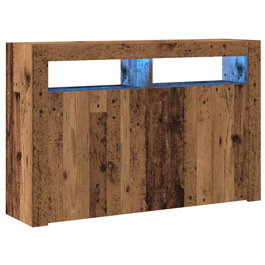 Buffet et lumières LED vieux bois 115,5x30x75cm bois ingénierie - XIOS