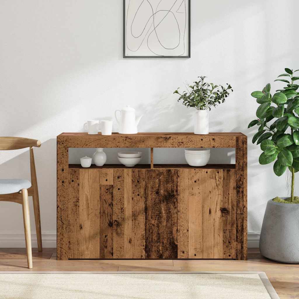 Buffet et lumières LED vieux bois 115,5x30x75cm bois ingénierie - XIOS