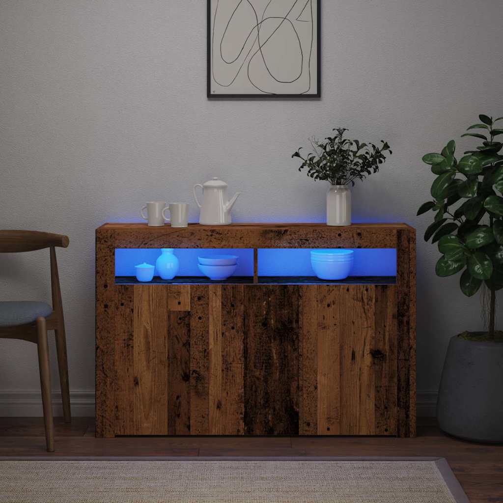 Buffet et lumières LED vieux bois 115,5x30x75cm bois ingénierie - XIOS