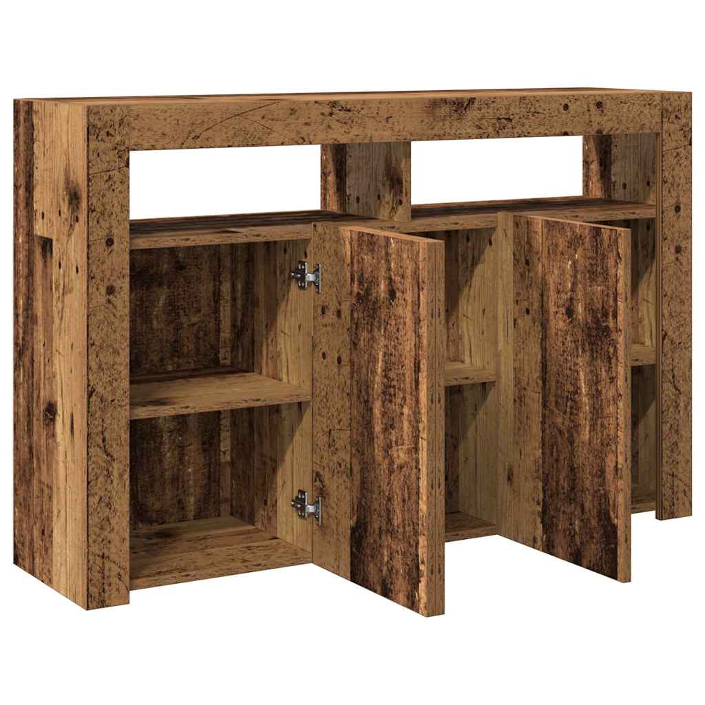 Buffet et lumières LED vieux bois 115,5x30x75cm bois ingénierie - XIOS