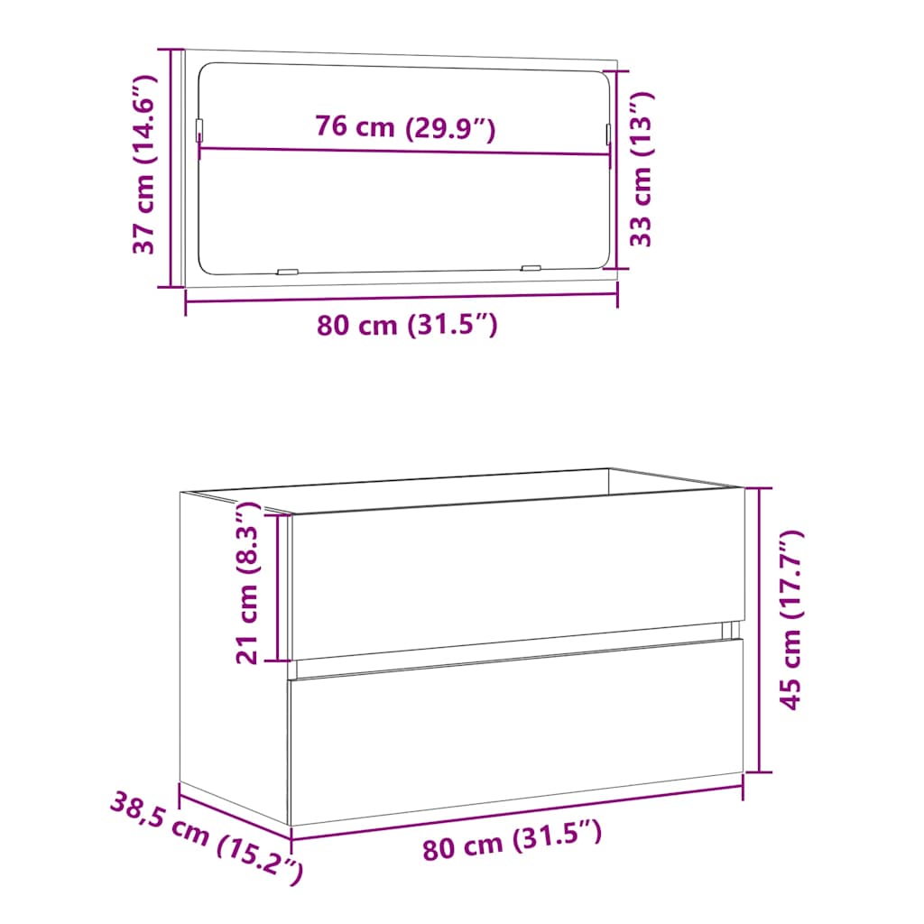Armoire de bain avec miroir gris béton bois d'ingénierie Ensembles de mobilier pour salles de bains vidaXL