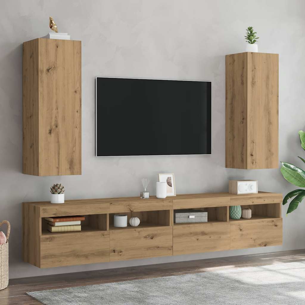 Meubles TV 2 pcs chêne artisanal 30,5x30x90cm bois d'ingénierie - XIOS