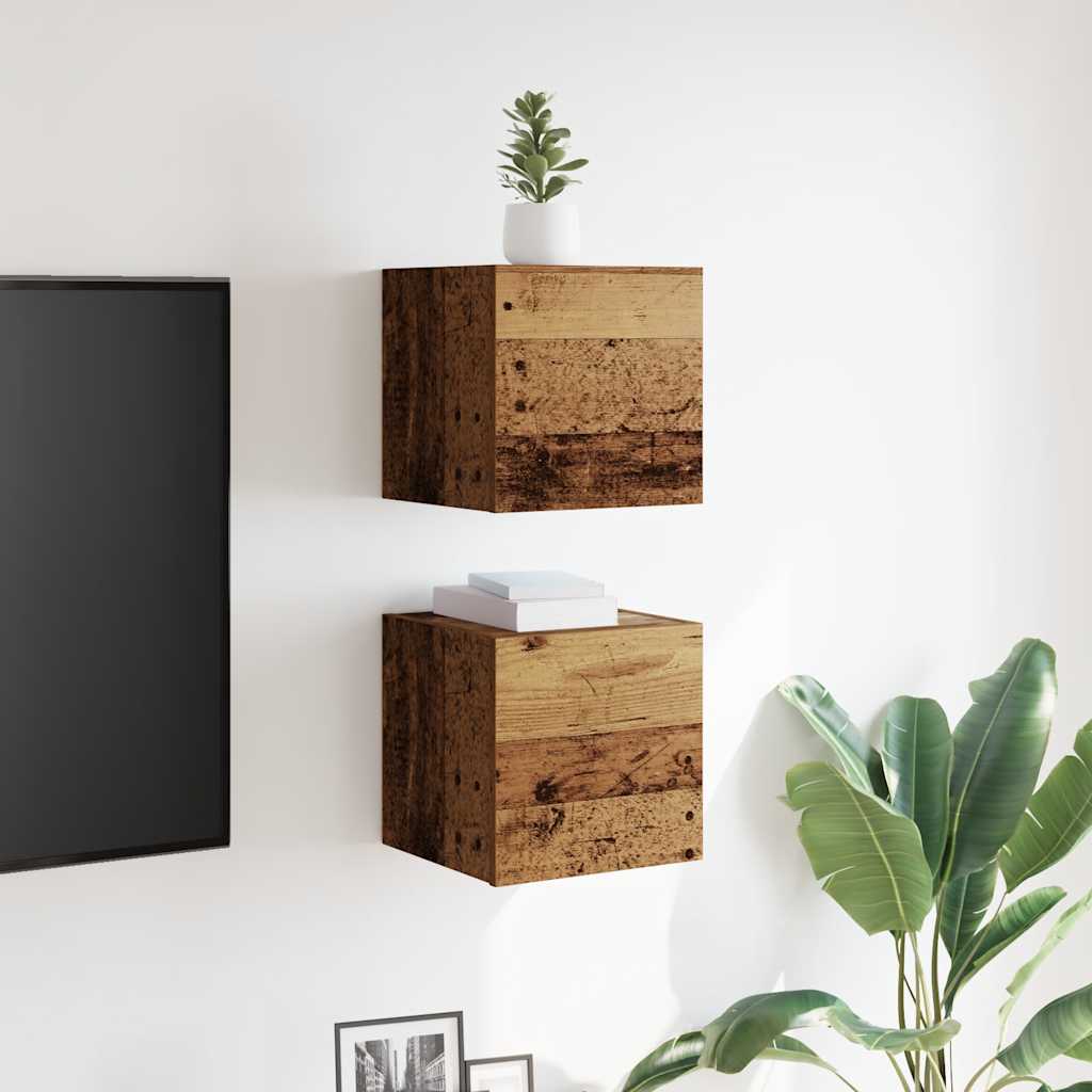Meuble TV mural 2 pcs vieux bois 30,5x30x30 cm - XIOS