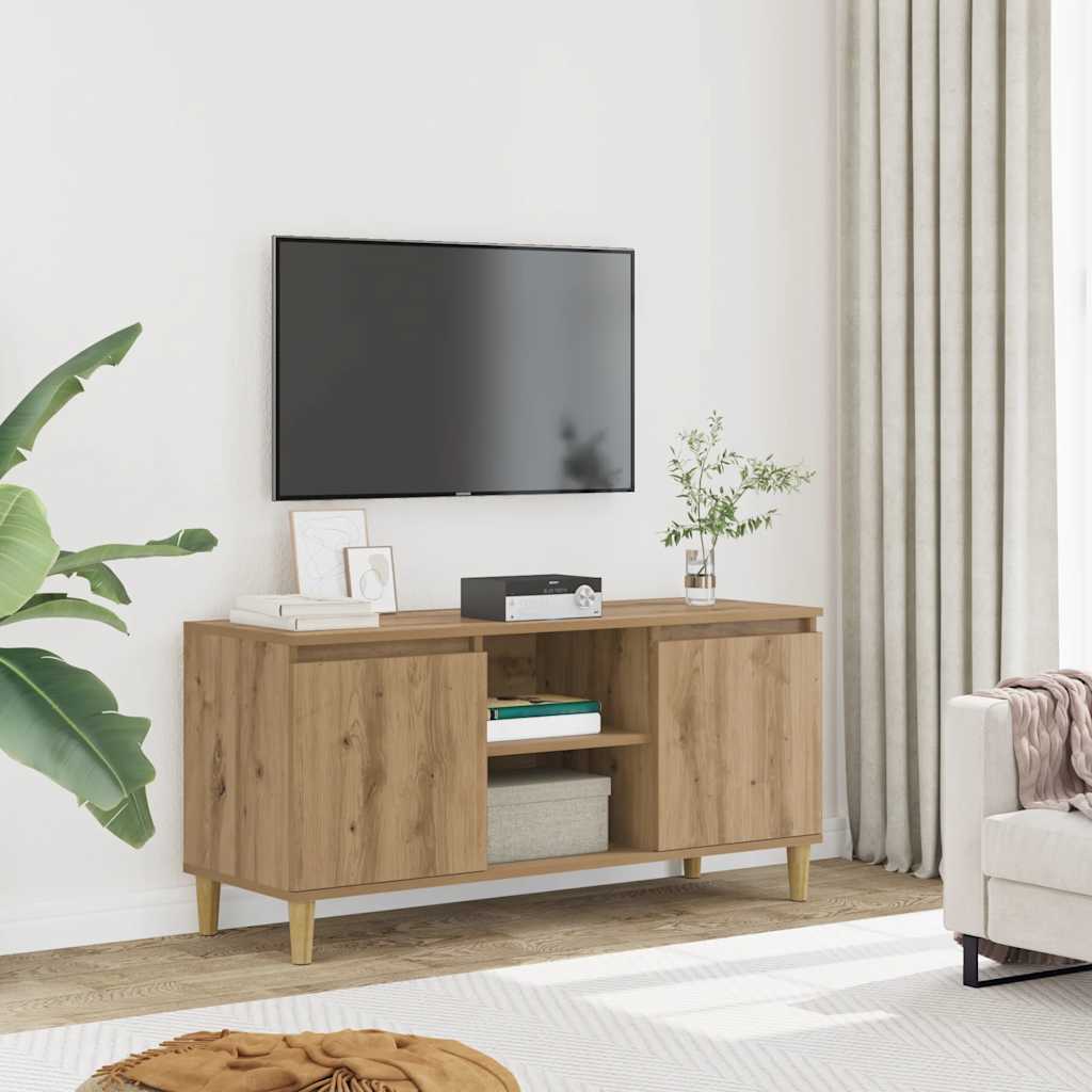 Meuble TV chêne artisanal 102x35x50 cm bois d'ingénierie - XIOS