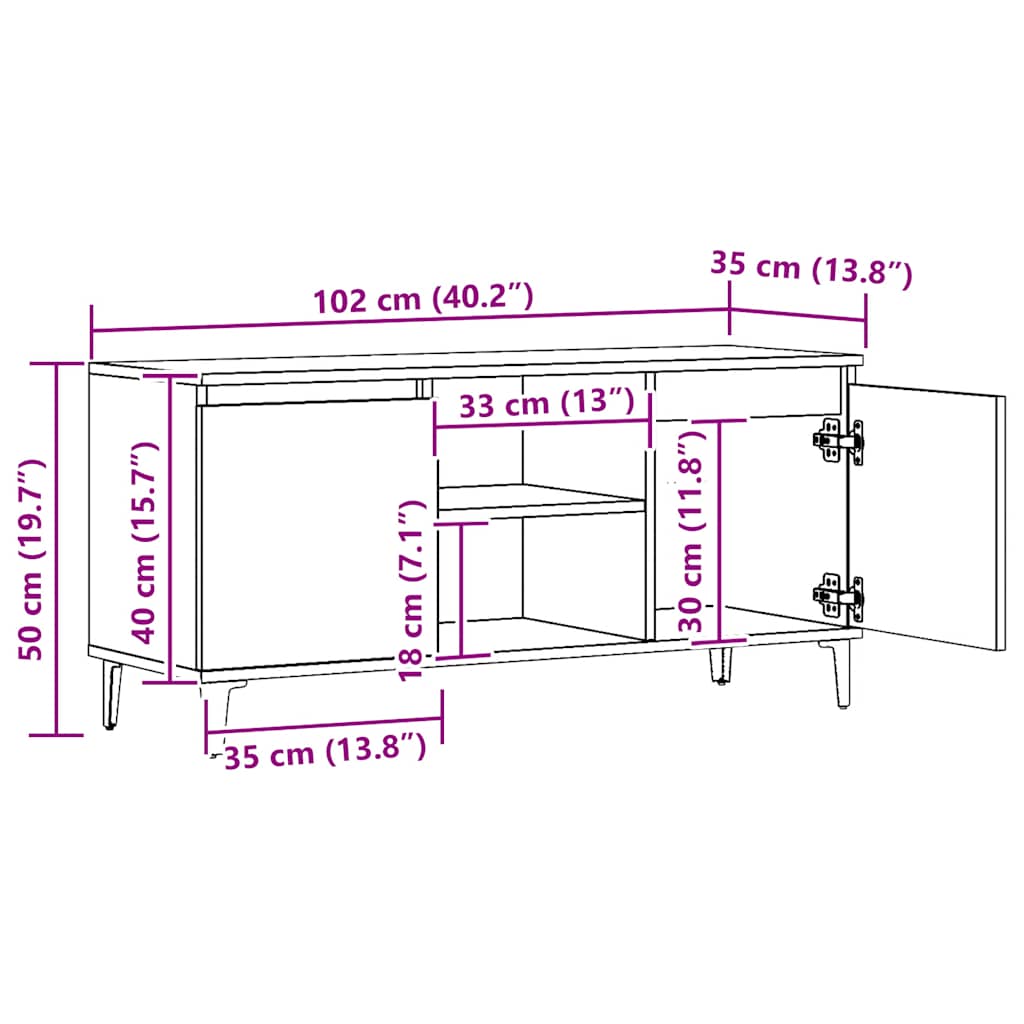 Meuble TV chêne artisanal 102x35x50 cm bois d'ingénierie - XIOS