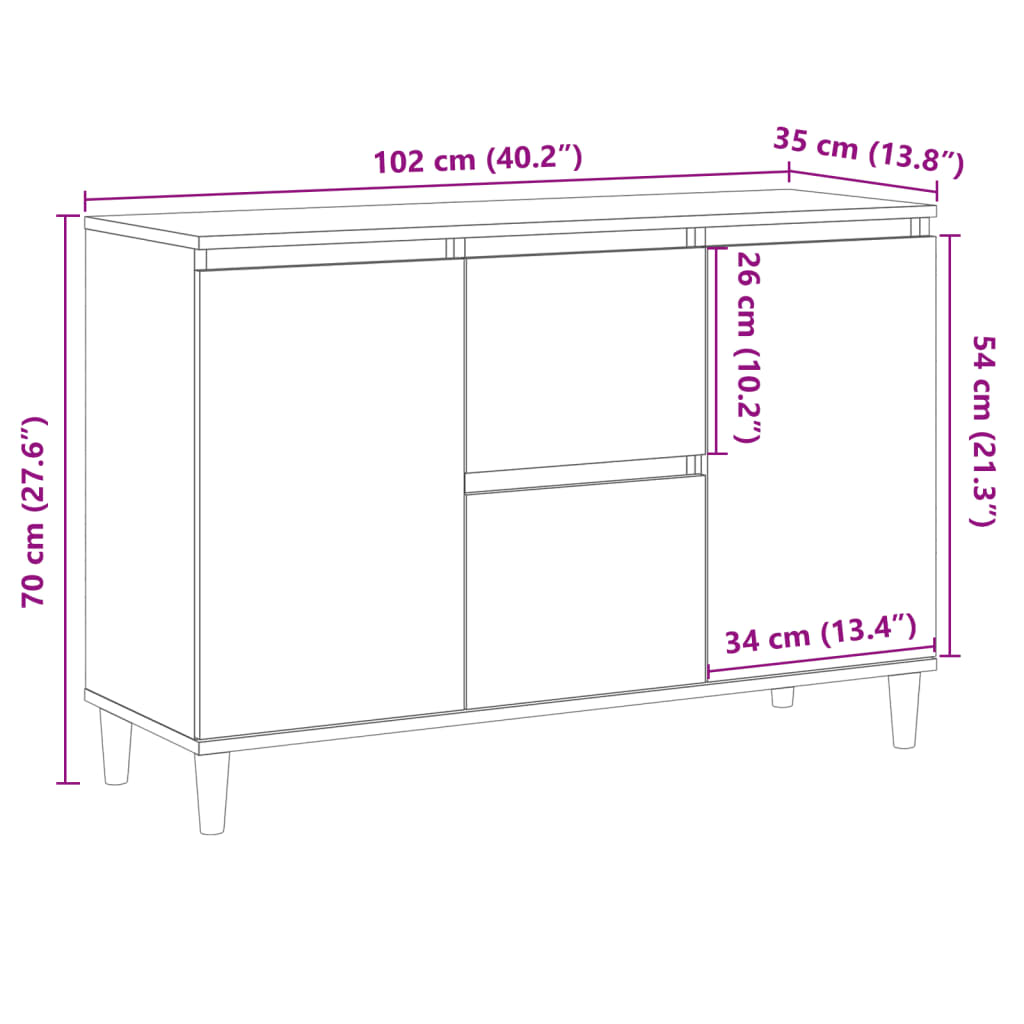 Buffet vieux bois 102x35x70 cm bois d'ingénierie - XIOS