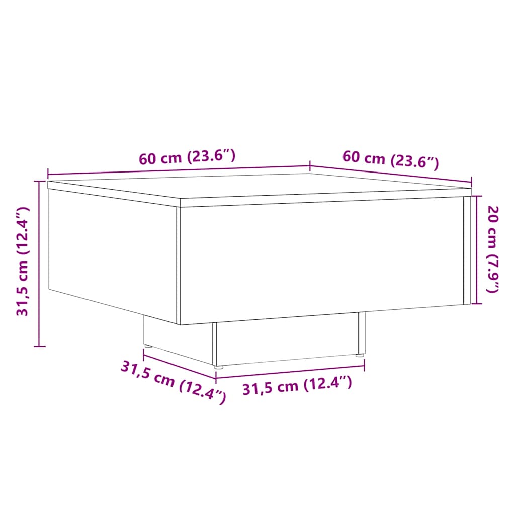 Table basse vieux bois 60x60x31,5 cm bois d'ingénierie - XIOS