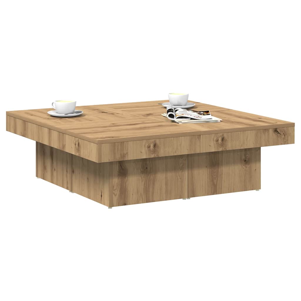 Table basse chêne artisanal 90x90x28 cm bois d'ingénierie XIOS