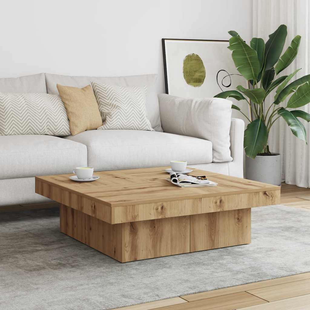 Table basse chêne artisanal 90x90x28 cm bois d'ingénierie XIOS