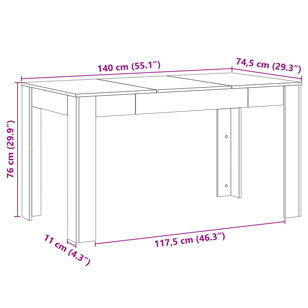 Table à manger vieux bois 140x74,5x76 cm bois d'ingénierie - XIOS