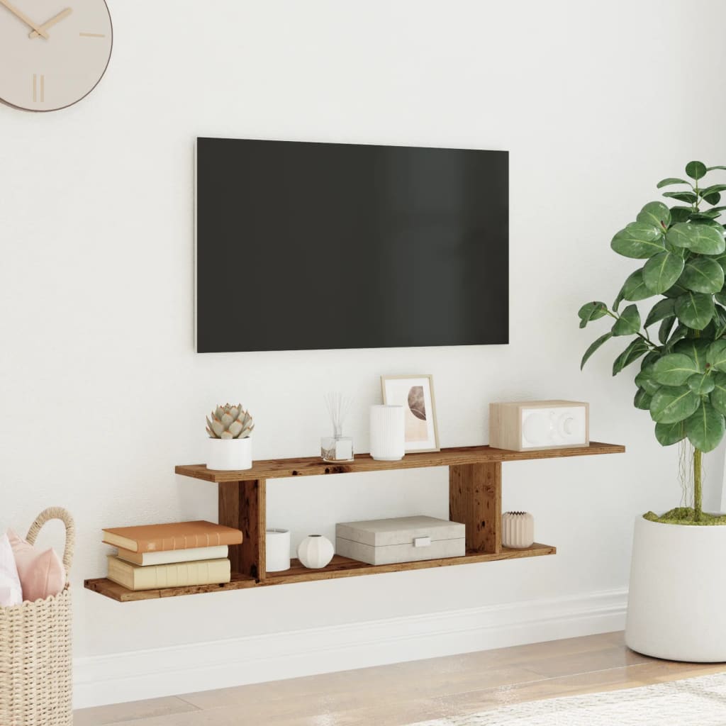 Étagère TV murale vieux bois 125x18x23 cm bois d'ingénierie - XIOS