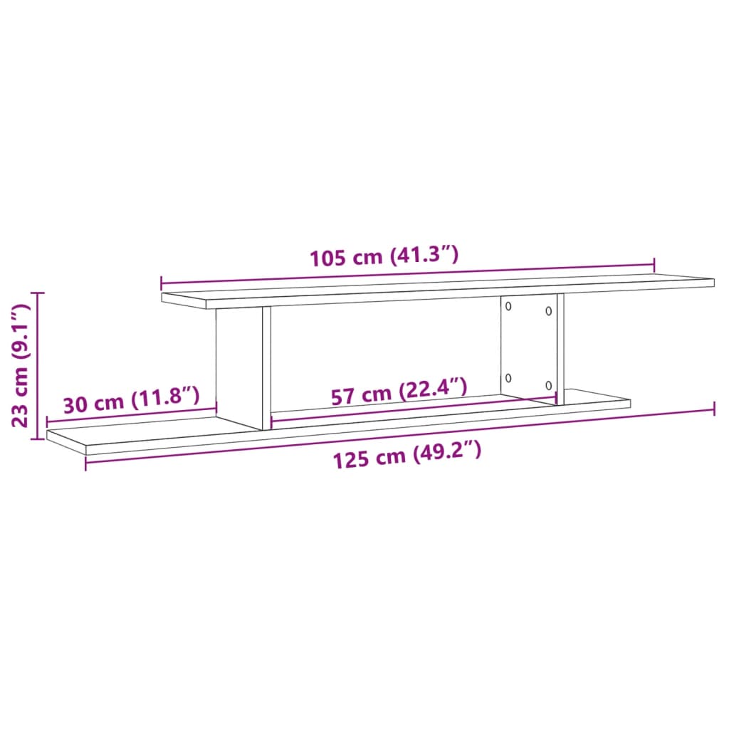 Étagère TV murale vieux bois 125x18x23 cm bois d'ingénierie - XIOS