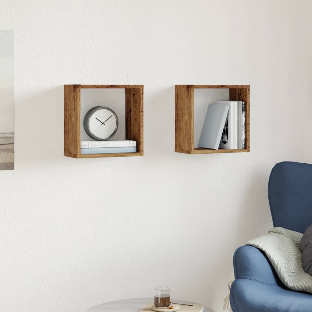 Étagères cube murales 2 pcs vieux bois 30x15x30 cm - XIOS