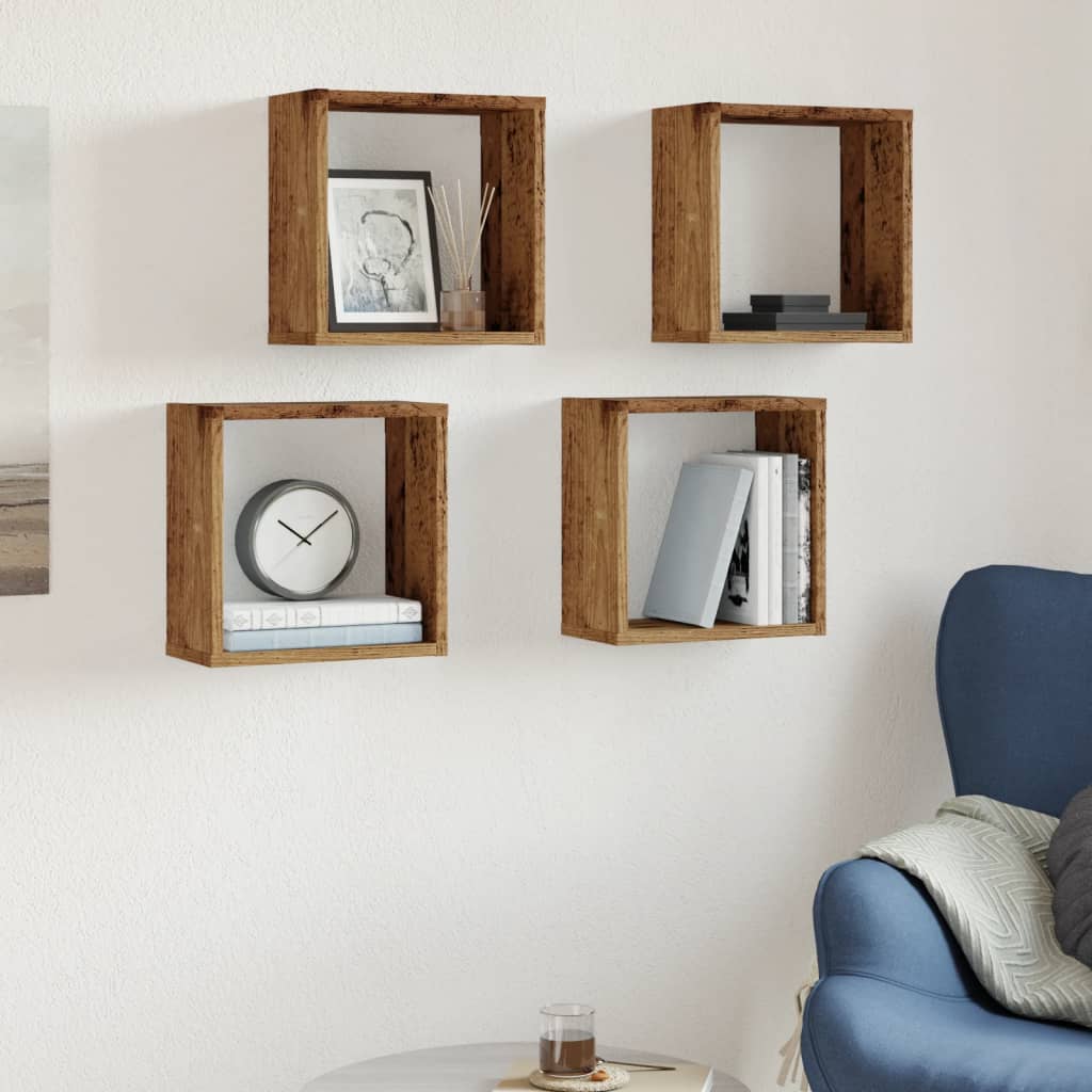 Étagères cube murales 4 pcs vieux bois 30x15x30 cm - XIOS