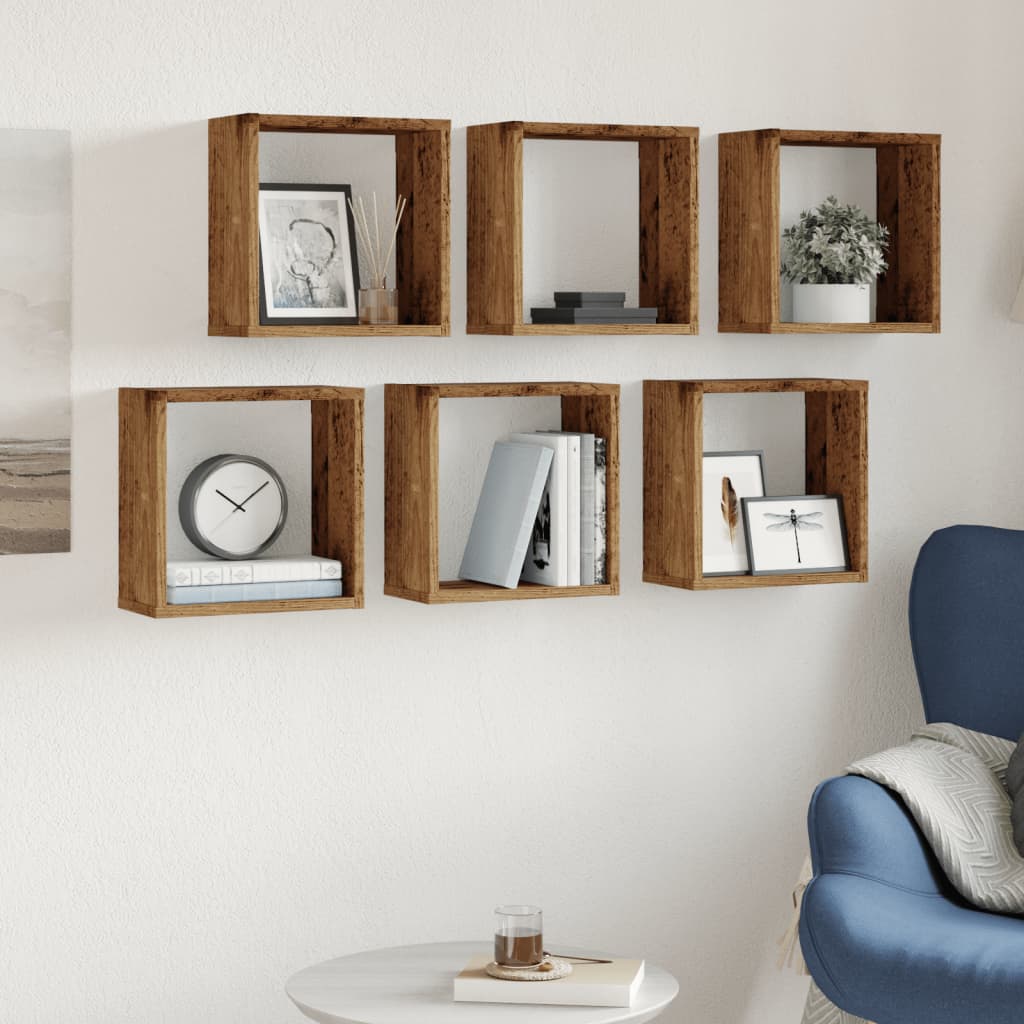 Étagères cube murales 6 pcs vieux bois 30x15x30 cm - XIOS