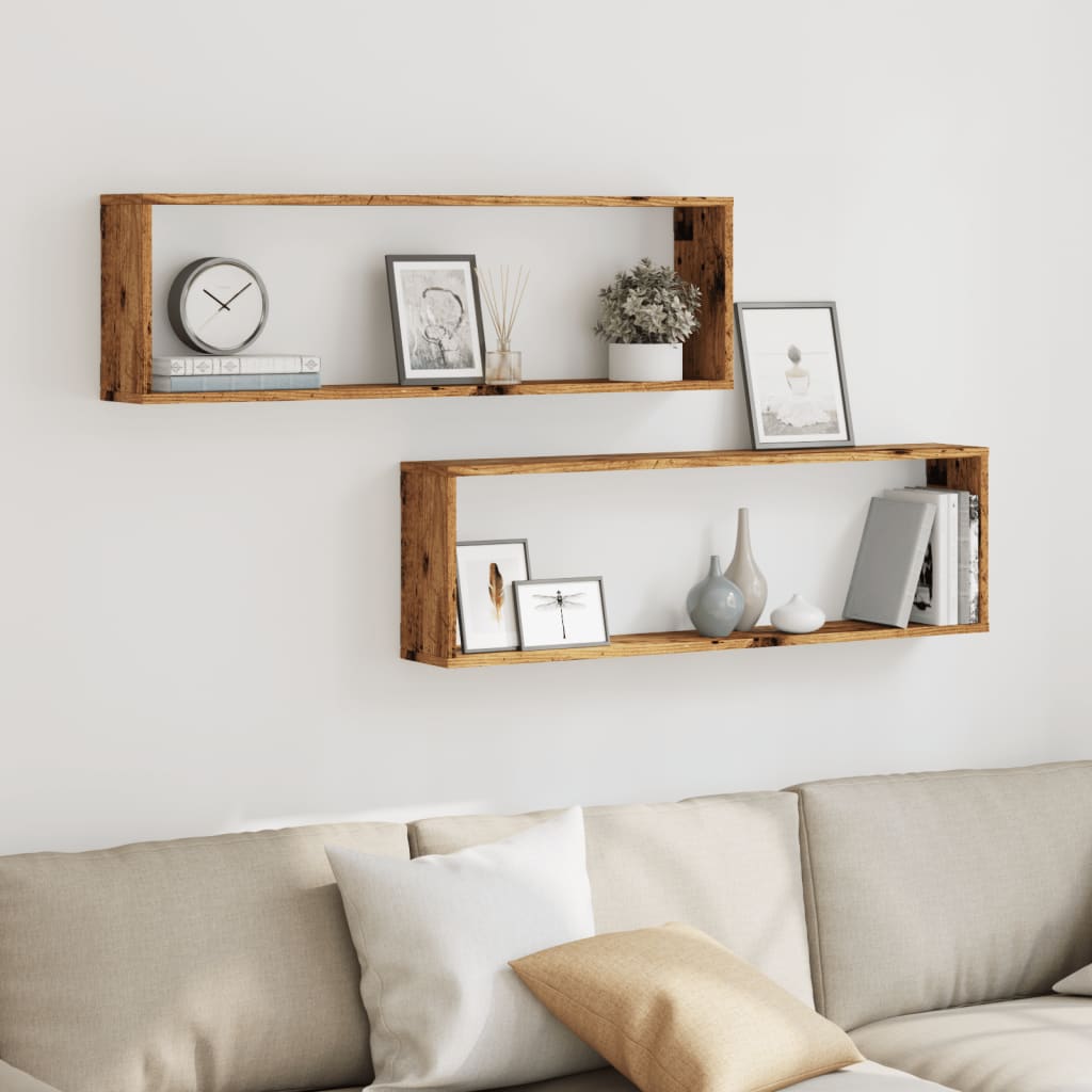Étagères cube murales 2 pcs vieux bois 100x15x30 cm - XIOS