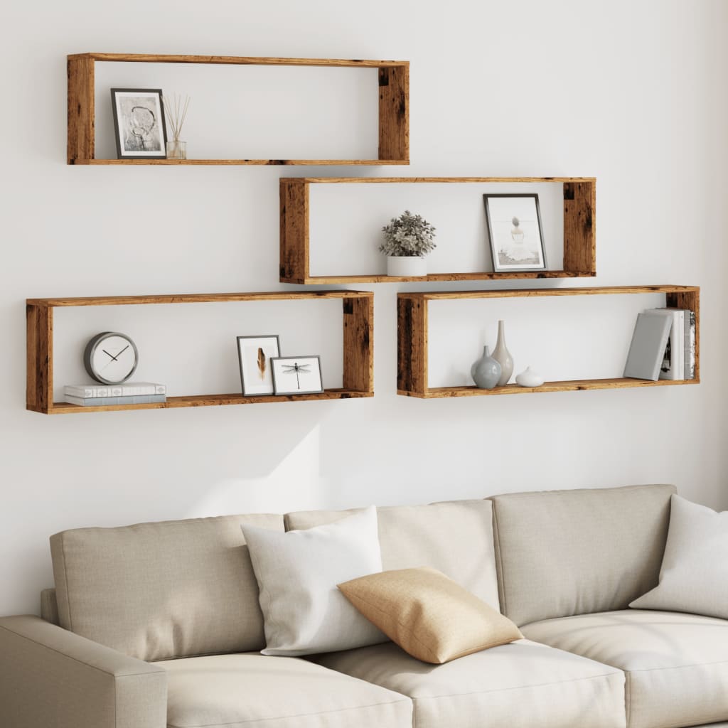 Étagères cube murales 4 pcs vieux bois 100x15x30 cm - XIOS
