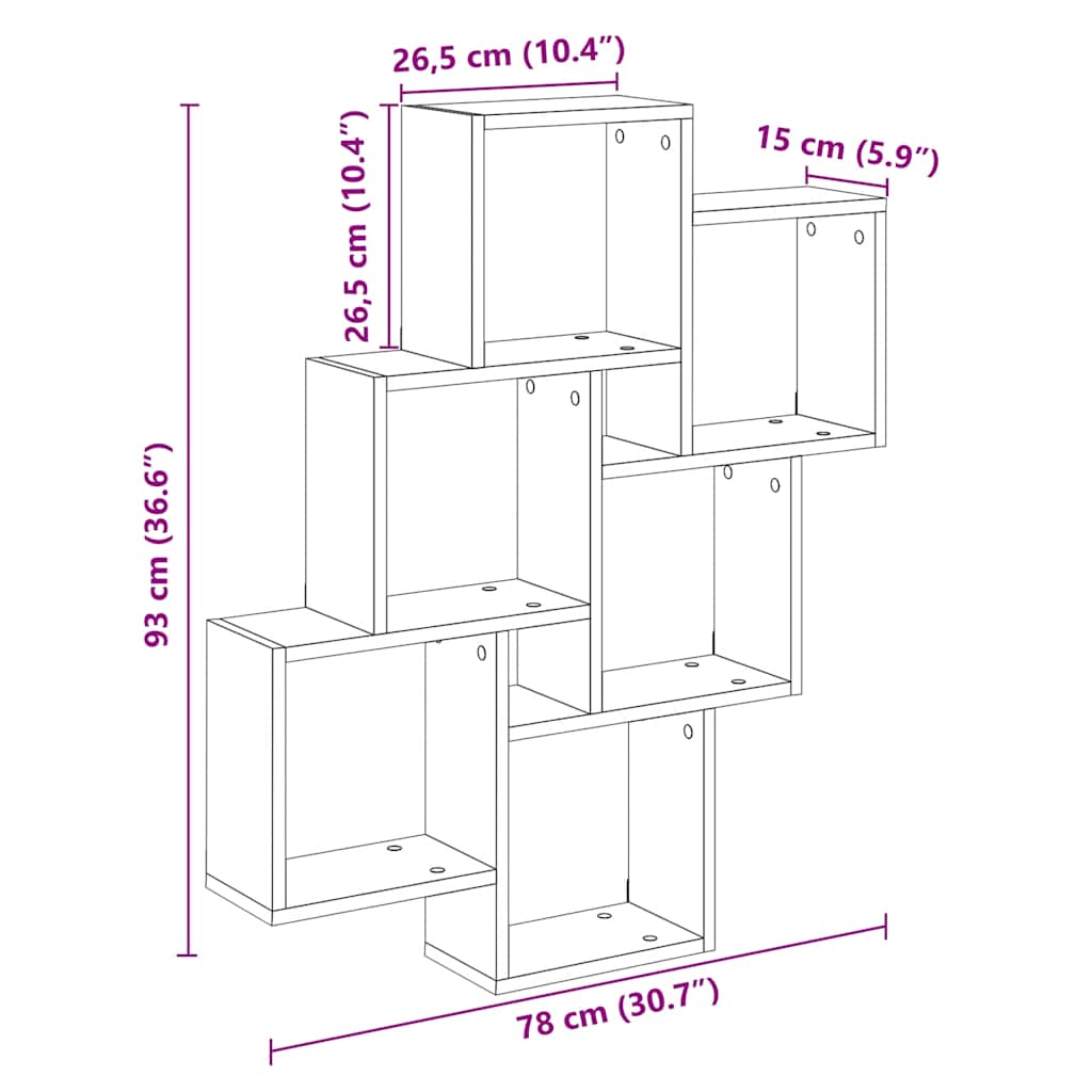 Étagère murale sous forme de cube vieux bois 78x15x93 cm - XIOS