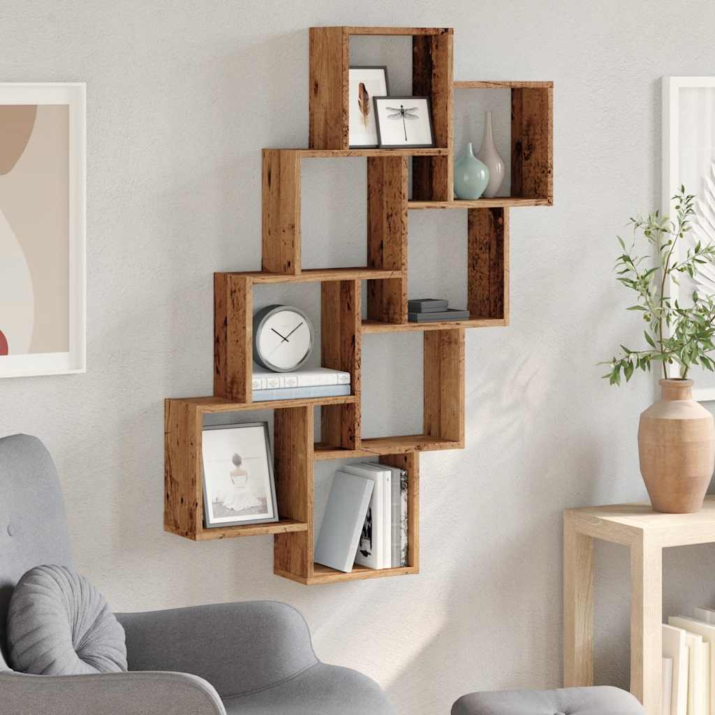 Étagère murale en forme de cube vieux bois 90x15x119,5 cm - XIOS