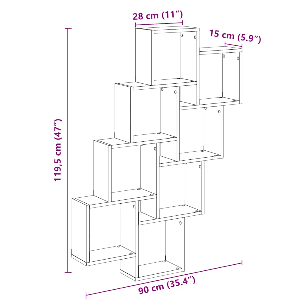 Étagère murale en forme de cube vieux bois 90x15x119,5 cm - XIOS
