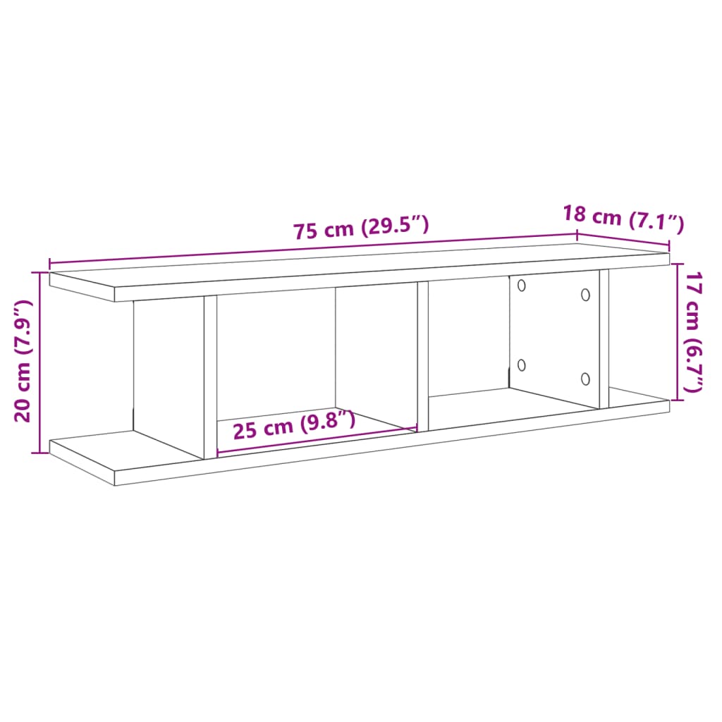 Étagères murales 2 pcs vieux bois 75x18x20 cm bois d'ingénierie - XIOS