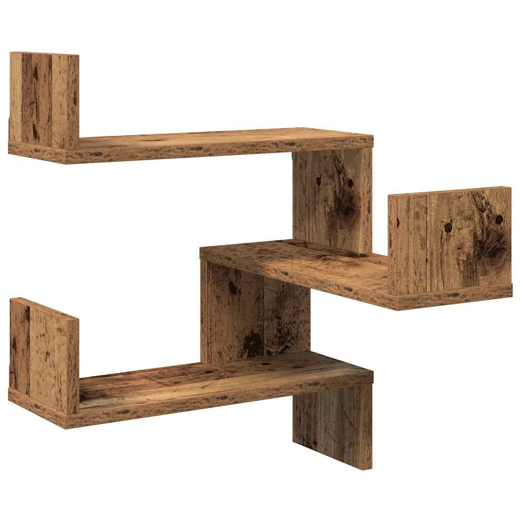 Étagère d'angle murale vieux bois 40x40x49,5 cm bois ingénierie - XIOS