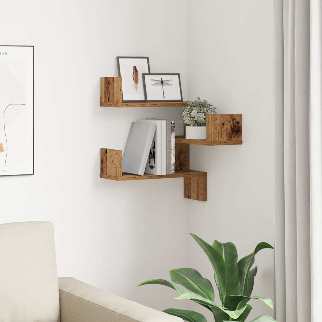 Étagère d'angle murale vieux bois 40x40x49,5 cm bois ingénierie - XIOS