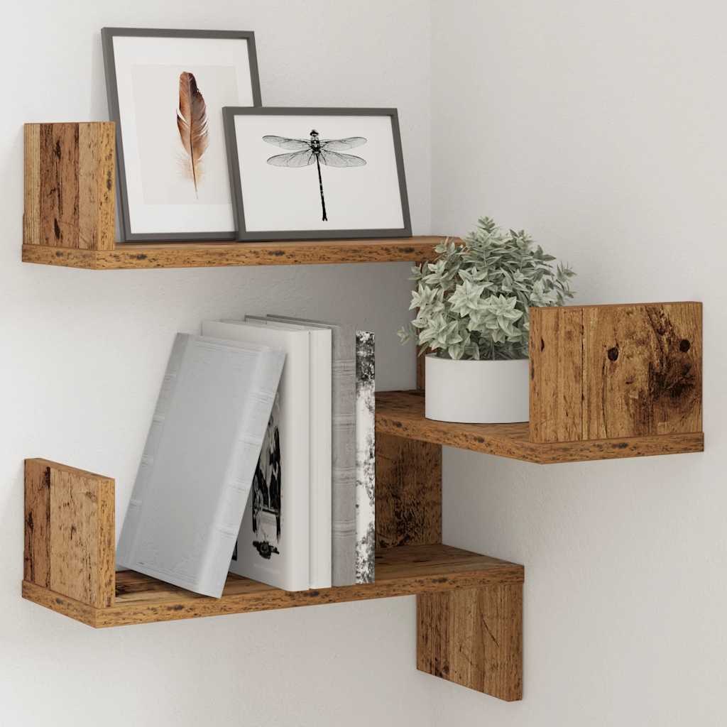 Étagère d'angle murale vieux bois 40x40x49,5 cm bois ingénierie - XIOS