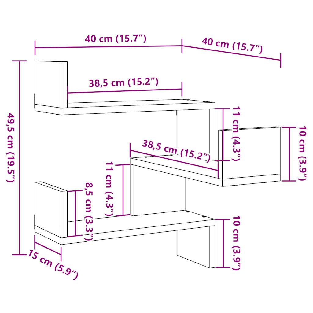 Étagère d'angle murale vieux bois 40x40x49,5 cm bois ingénierie - XIOS