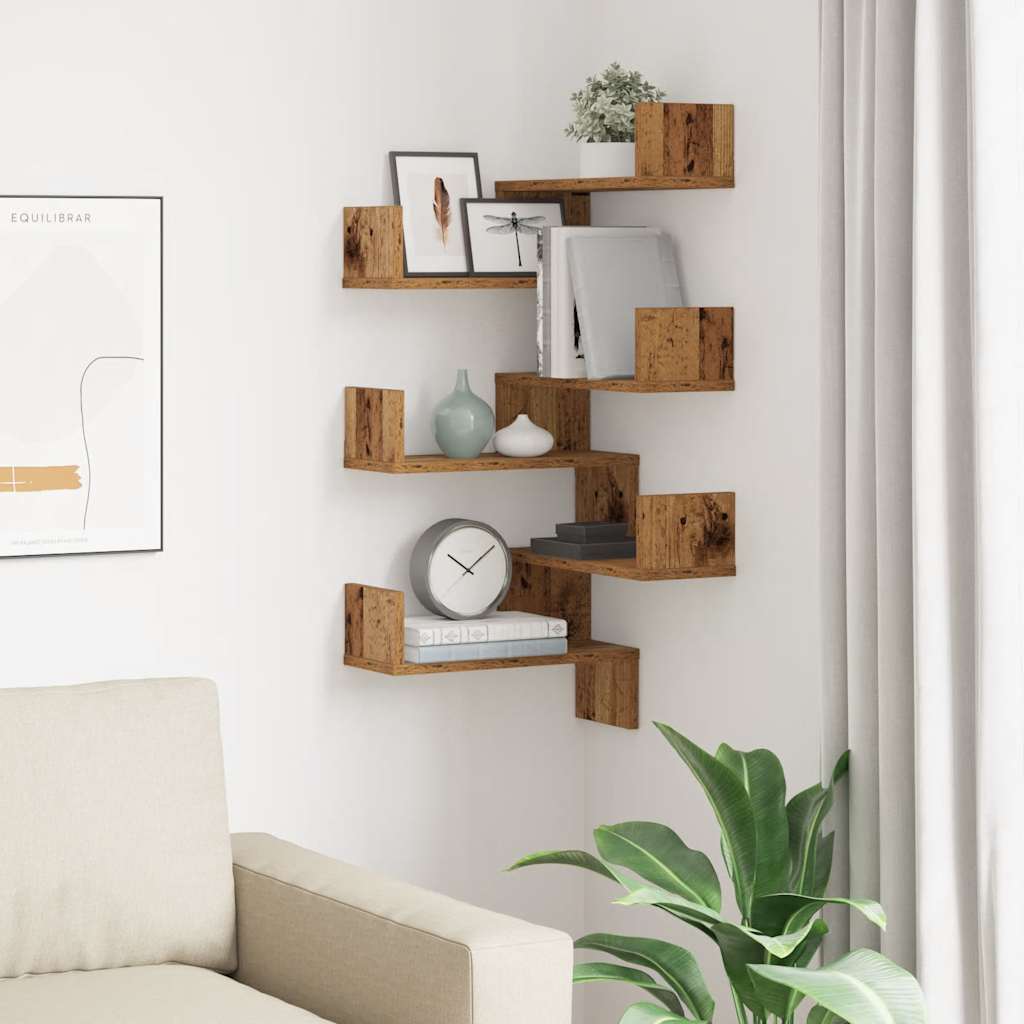 Étagères d'angle murales 2 pcs vieux bois 40x40x49,5 cm - XIOS