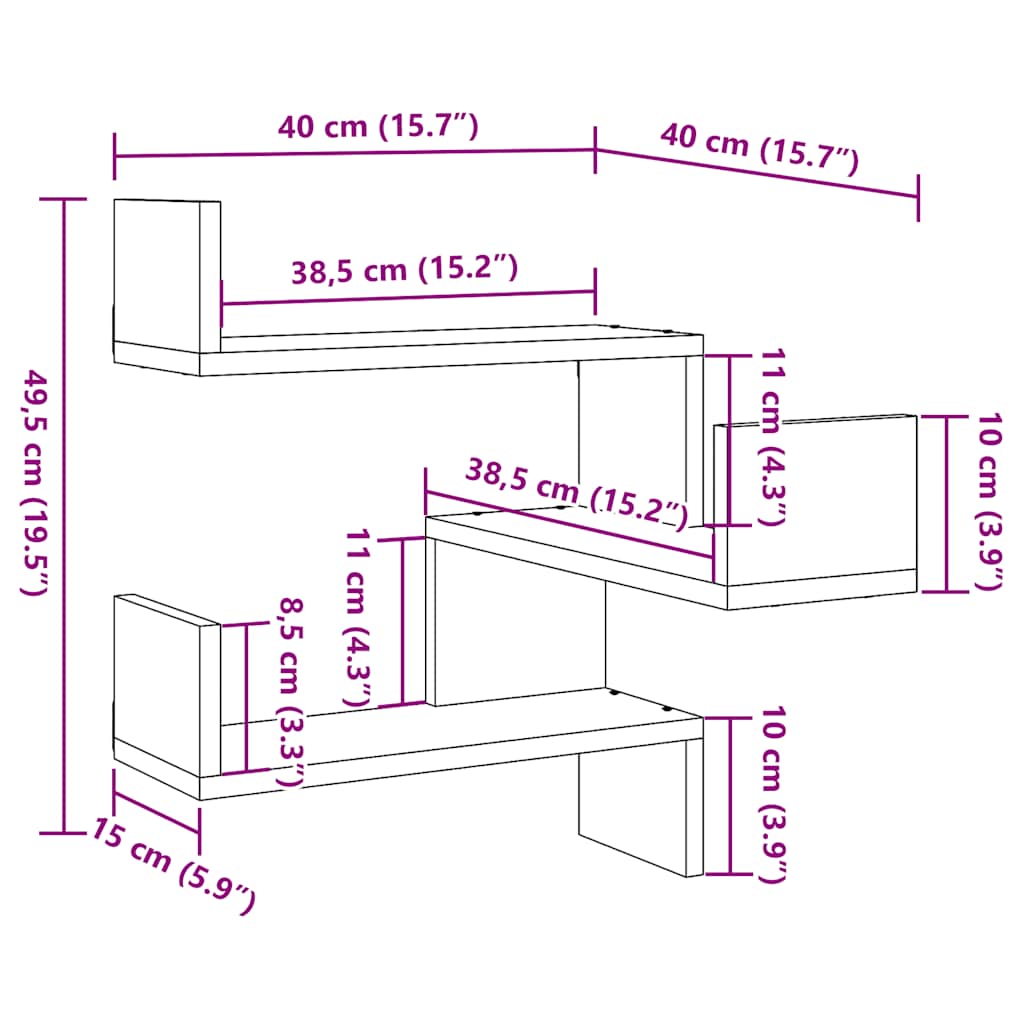 Étagères d'angle murales 2 pcs vieux bois 40x40x49,5 cm - XIOS