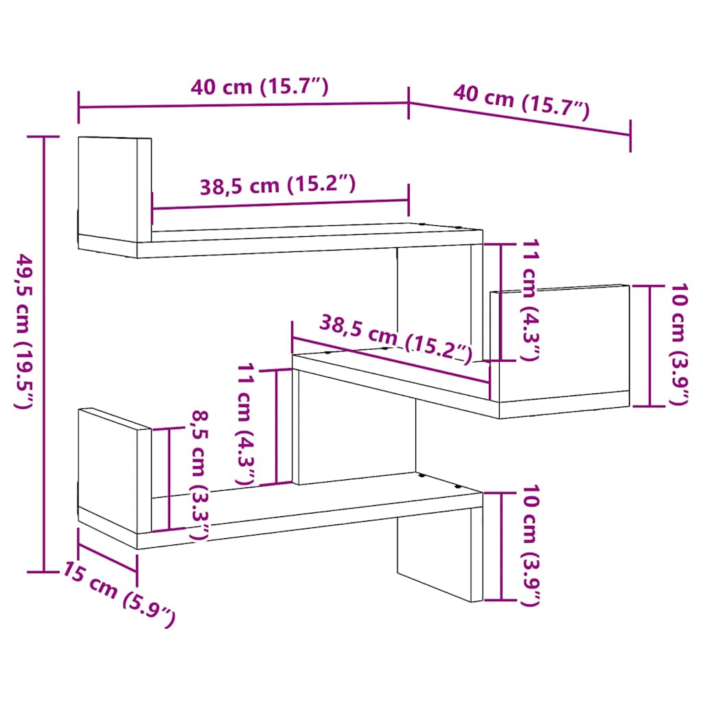 Étagères d'angle murales 2 pcs chêne artisanal 40x40x49,5 cm - XIOS