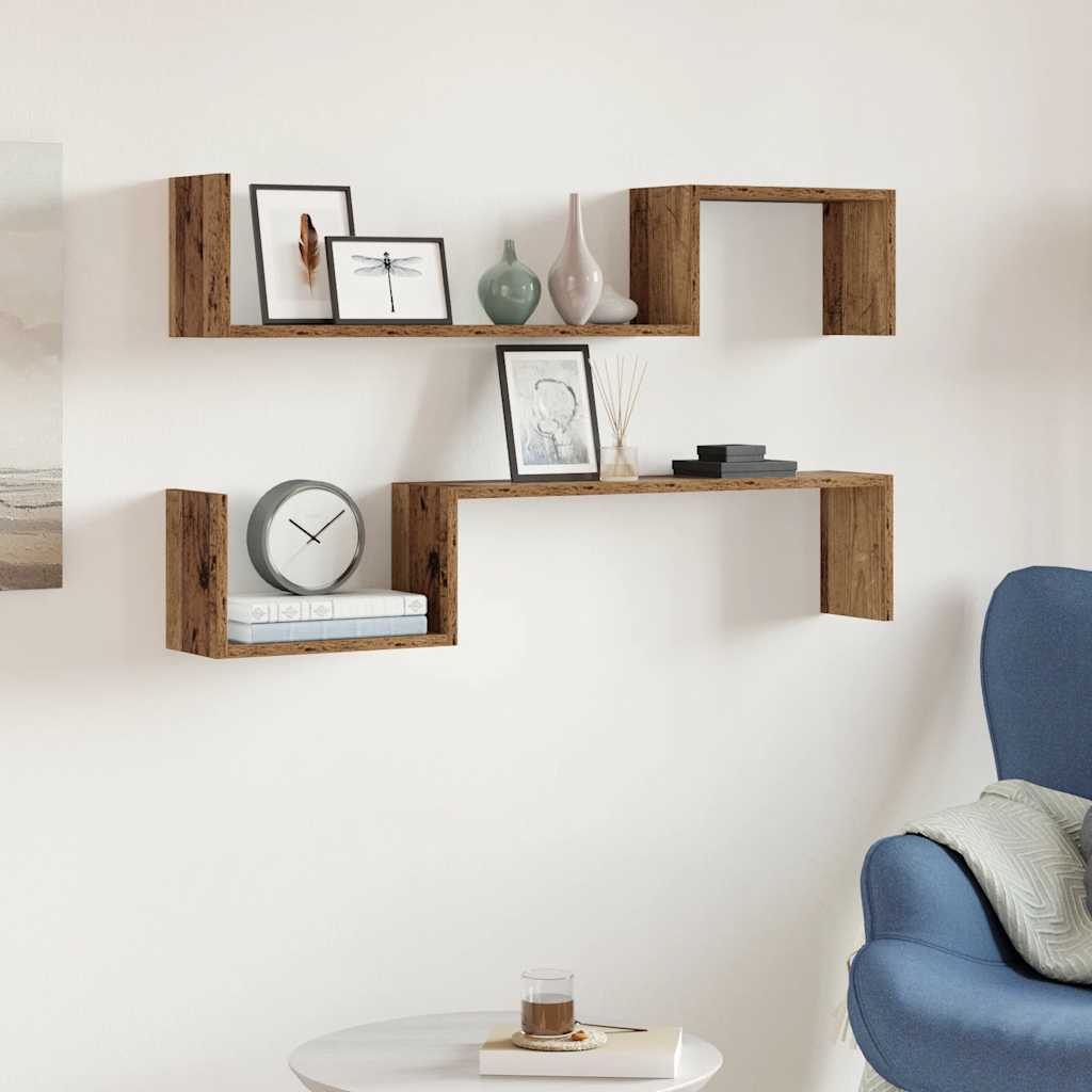 Étagères murales 2 pcs vieux bois 100x15x20cm bois d'ingénierie - XIOS