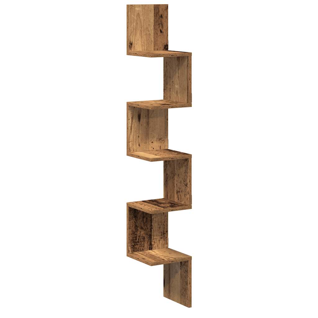 Étagère d'angle murale vieux bois 20x20x127,5 cm - XIOS